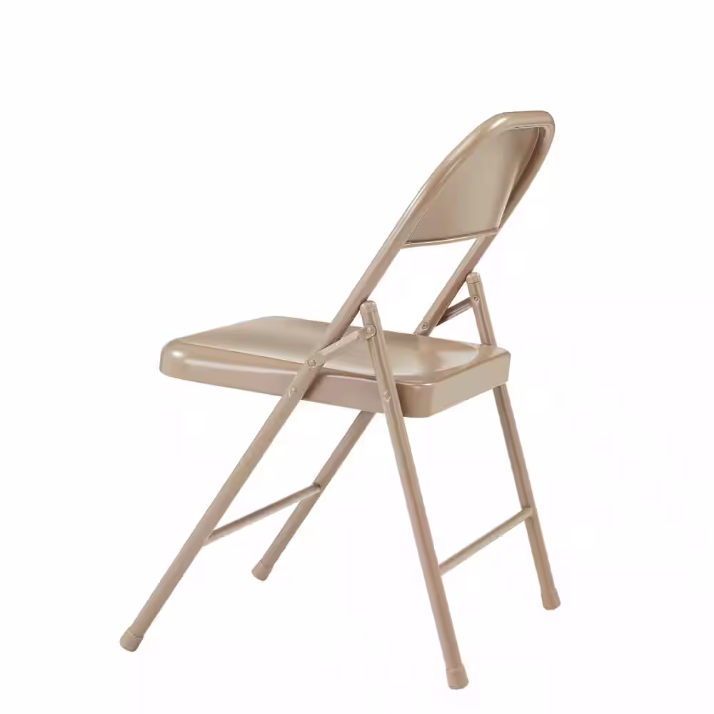 National Public Seating Beige Metal Stackable Folding Chair (Set of 4)