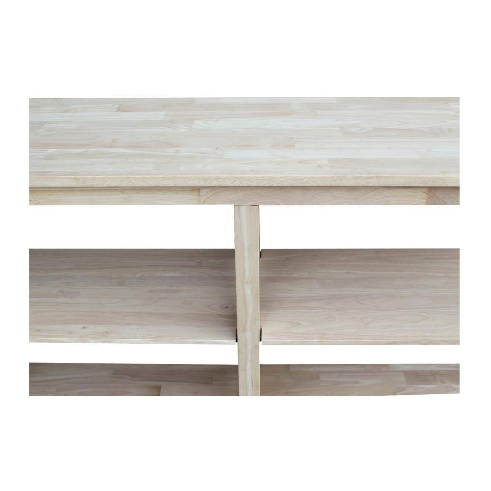 International Concepts Hampton 60 in. Unfinished Standard Rectangle Wood Console Table with Shelves