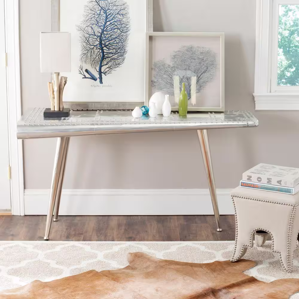SAFAVIEH Aviator 55 in. Silver Rectangle Metal Console Table
