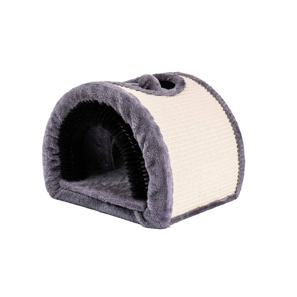 None Small Gray Fabric Bed Collapsible Cat Tunnel with Sisal Board