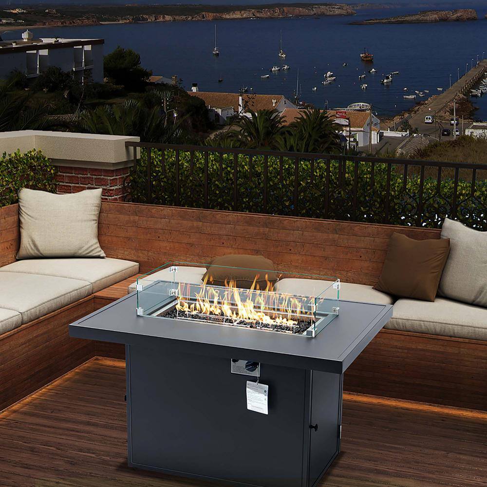 Sireck Gray Rectangle Tempered Glass Aluminum 304 Stainless Steel Fire Pit Table