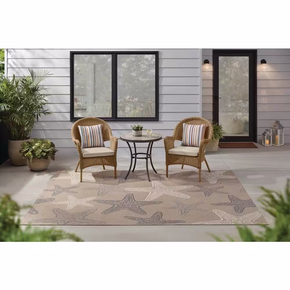 StyleWell Taupe 9 ft. x 12 ft. Starfish Indoor/Outdoor Area Rug