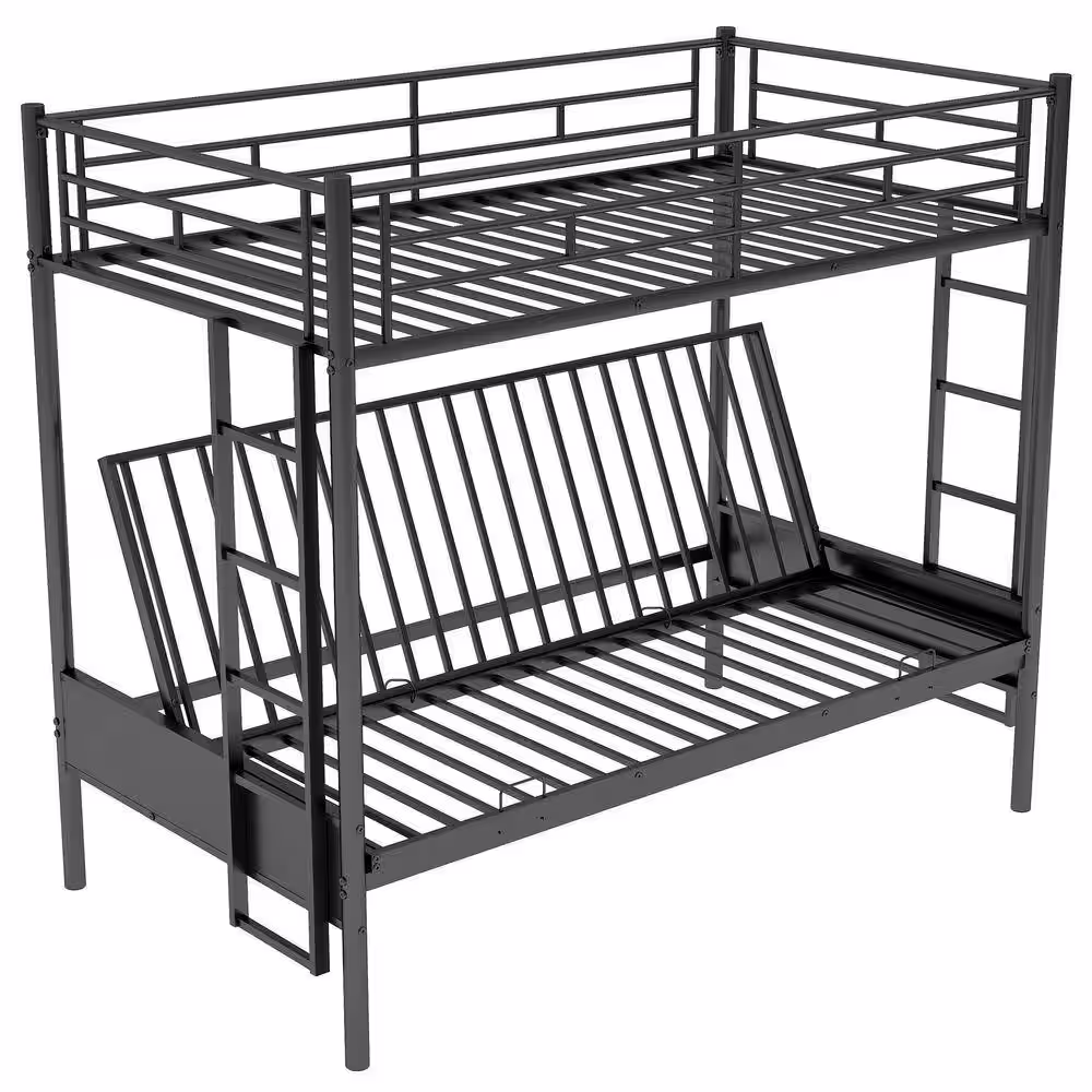 Harper & Bright Designs Black Twin Over Full Multi-Function Metal Bunk Bed