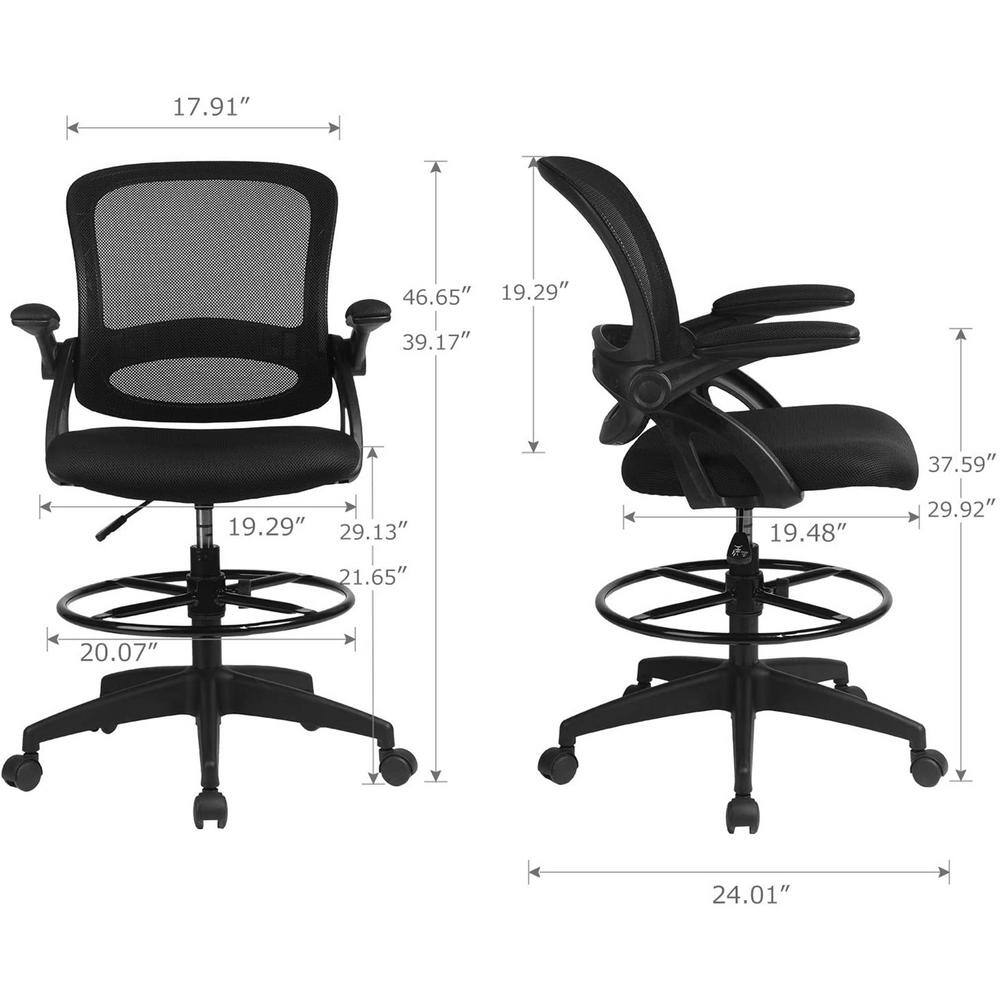 Lucklife Black Mesh Drafting Chair Tall Office Chair with Flip-up Armrests