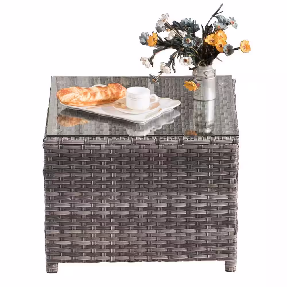 OVIOS New Kenard Gray 10-Piece Wicker Patio Conversation Set with Denim Blue Cushions and Swivel Rocking Chairs