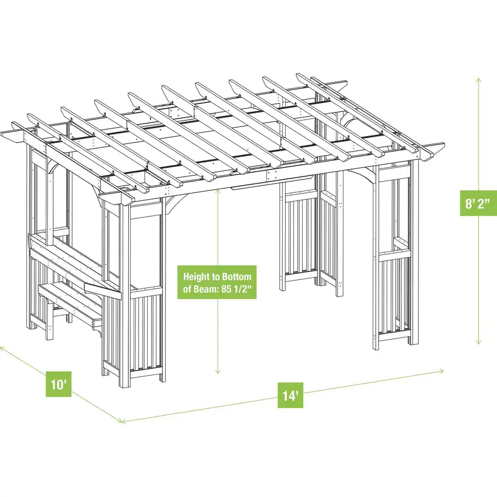 Yardistry Madison 10 ft. x 14 ft. Timber Gray Cedar Wood Backyard Patio Pergola including UV Sun Shade, Counter and Serving Bar