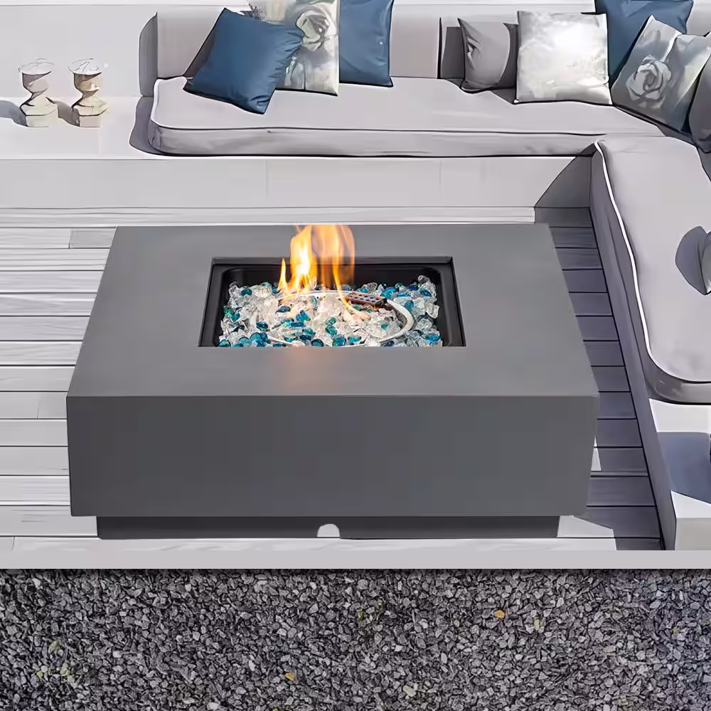 None 27.6 in. Stone Concrete Outdoor Fire Pit Table Propane Fire Pit Patio Gas Fire Pit Table in Grey