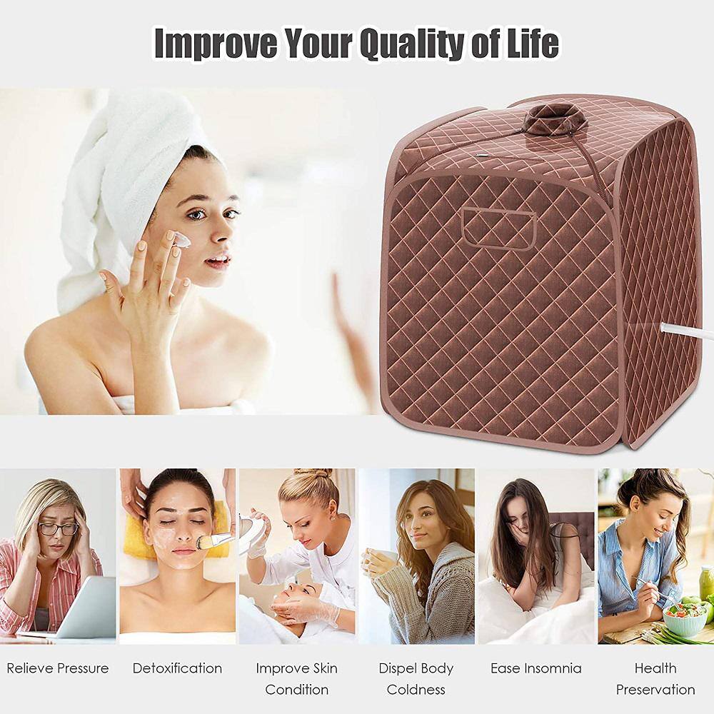 Costway Portable 1-Person Steam Sauna with/9-Gear Adjustable Temperature and Herbal Box Brown