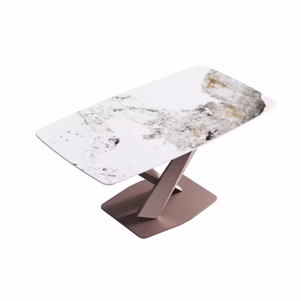 J&E Home 62.99 in. Rectangle Black Sintered Stone Tabletop Dining Table with Gold Carbon Steel Base (Seats 6)