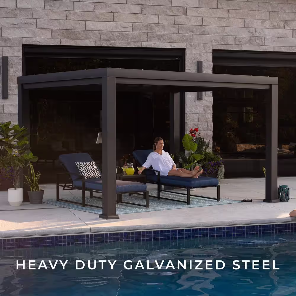 None Trenton 12 ft. x 10 ft. Black Steel Modern Pergola with Sail Shade Soft Canopy