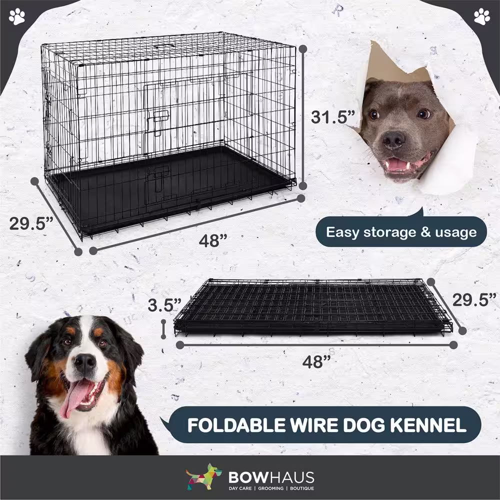 None Foldable Dog Crate Wire Metal Dog Kennel w/Divider Panel, Leak-Proof Pan & Protecting Feet - 48 in. W