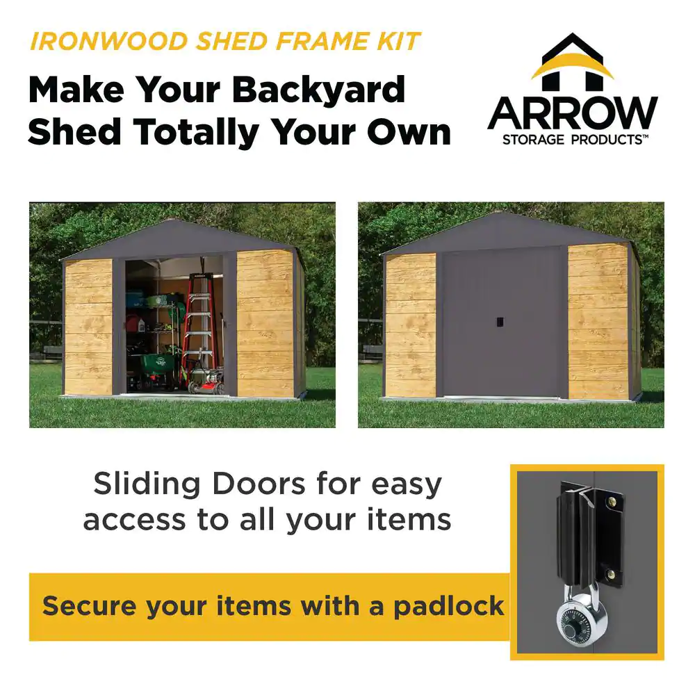 Arrow Ironwood 10 ft. W x 12 ft. D Anthracite-Finish Galvanized Steel Custom Hybrid Shed Kit