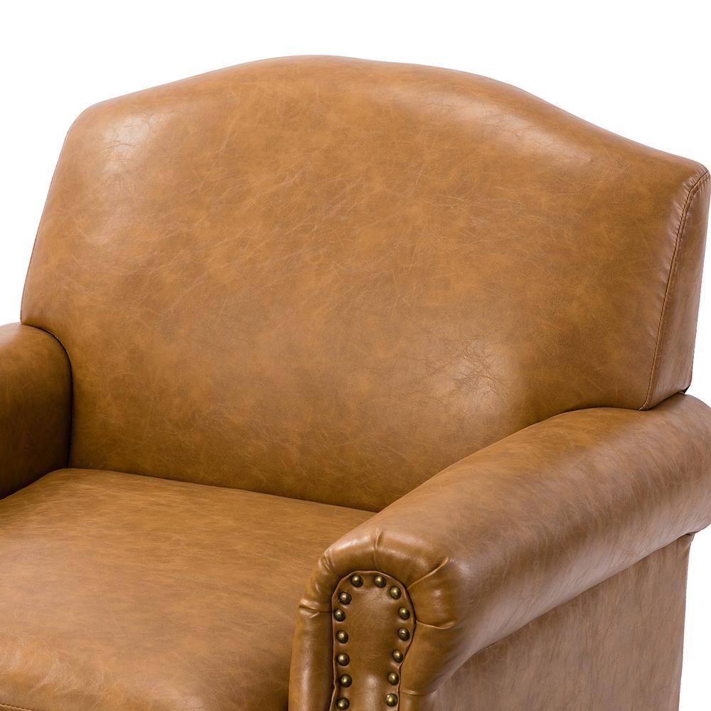 JAYDEN CREATION Gianluigi Camel Vegan Leather Armchair with Rolled Arms and Nailhead Trim
