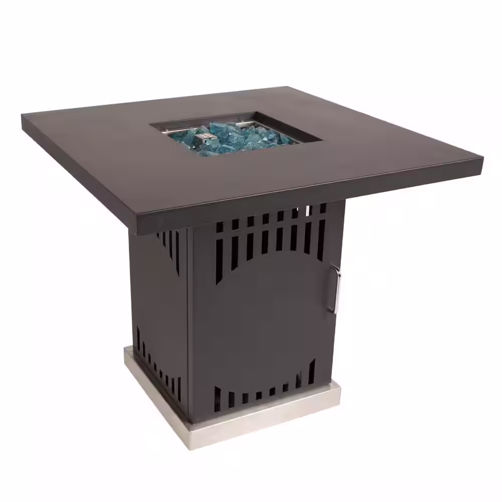 Pleasant Hearth Halifax 30 in. x 27 in. Square Steel Propane Gas Fire Pit Table in Black with Glass Fire Rocks