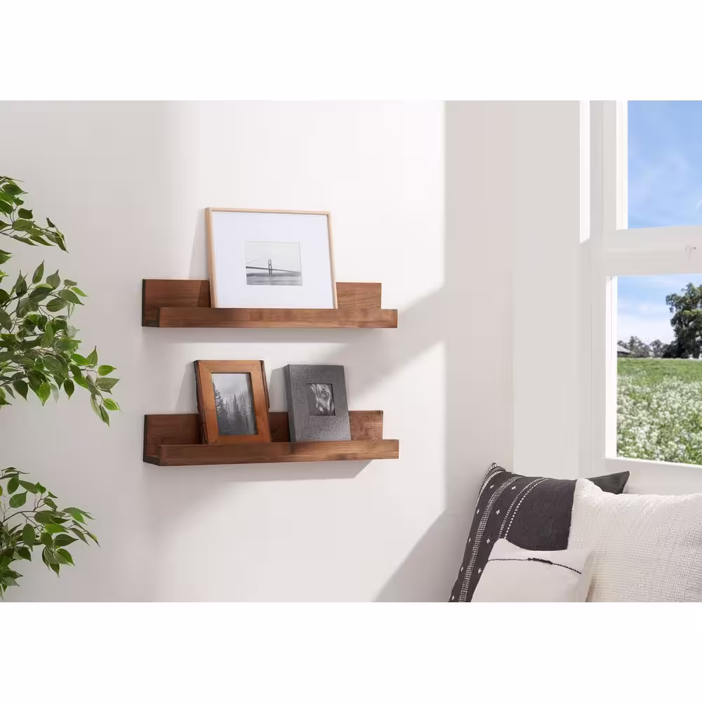 None 4 in. x 28 in. x 4.75 in. Walnut Solid Wood Nursery Floating Bookshelves (Set of 2)