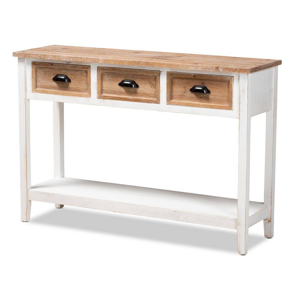 Baxton Studio Benedict 47.2 in. White and Oak Rectangle Wood Console Table
