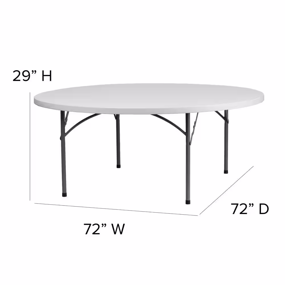 None 72 in. Granite White Plastic Tabletop Metal Frame Folding Table