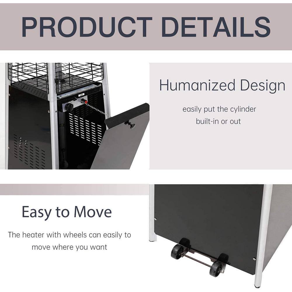 None 41,000 BTU Stainless Steel Pyramid Propane Patio Heater with Wheels