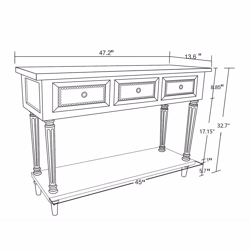LuxenHome Farmhouse 48 in. White/Dark Gray Standard Rectangle Wood Console Table with Drawers