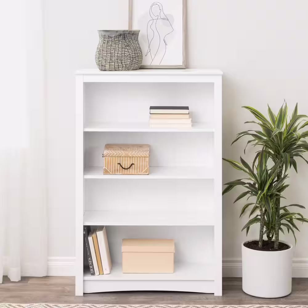 None Home Office 31.5 in. in Wide White 4-Shelf Standard Bookcase