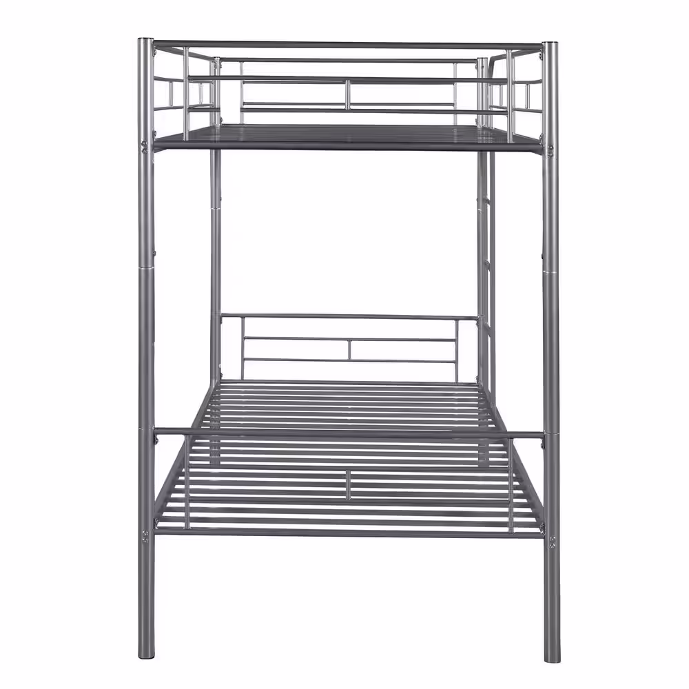 None Silver Simple and Durable Twin Over Twin Metal Bunk Bed (78.1 in. L x 41.4 in. W x 65.3 in. H)
