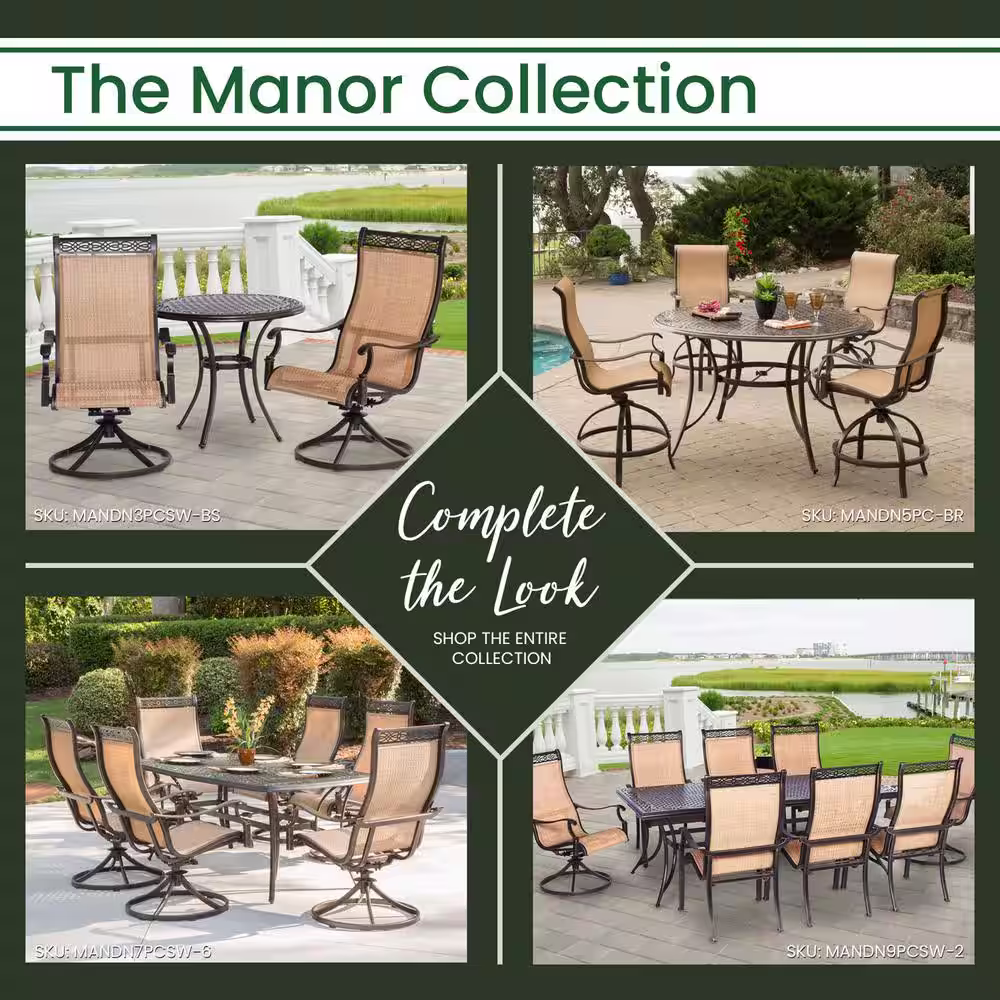 Hanover Manor 3-Piece Round Patio Bistro Set with Sling-Back Swivel Chairs