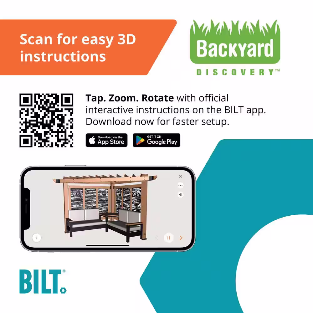 Backyard Discovery Tuscany 9 ft. x 9 ft. Light Brown Wooden Cabana Pergola with Bamboo Privacy Panels and Pumice Conversation Seating