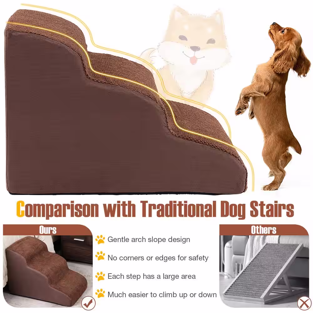 ANGELES HOME 3-Tier Non-Slip Dog Steps with High-Density Sponge and Silicone Paw Prints