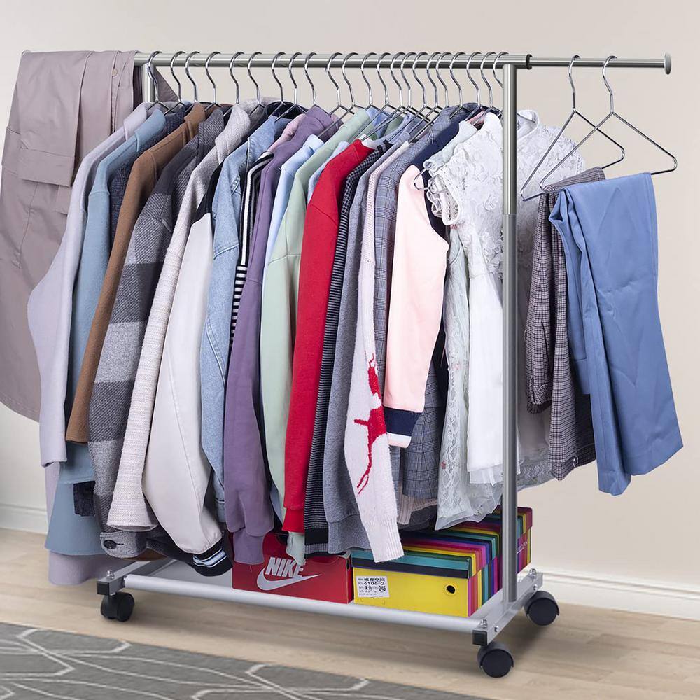 None Silver Metal Garment Clothes Rack with Shelve 48 in. W x 40 in. H