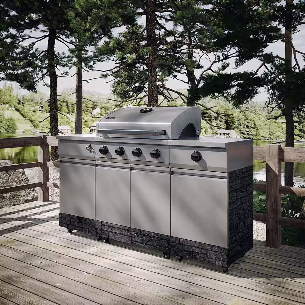 TYTUS 5-Burner Fresno Gunmetal Gray Plus Graphite Stacked Stone Island Grill