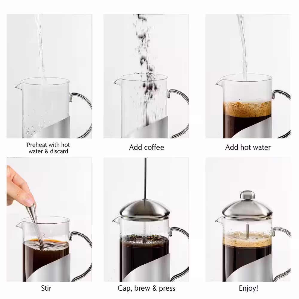 OVENTE 1.5-Cup Glass French Press Coffee and Tea Maker with Heat-Resistant Handles