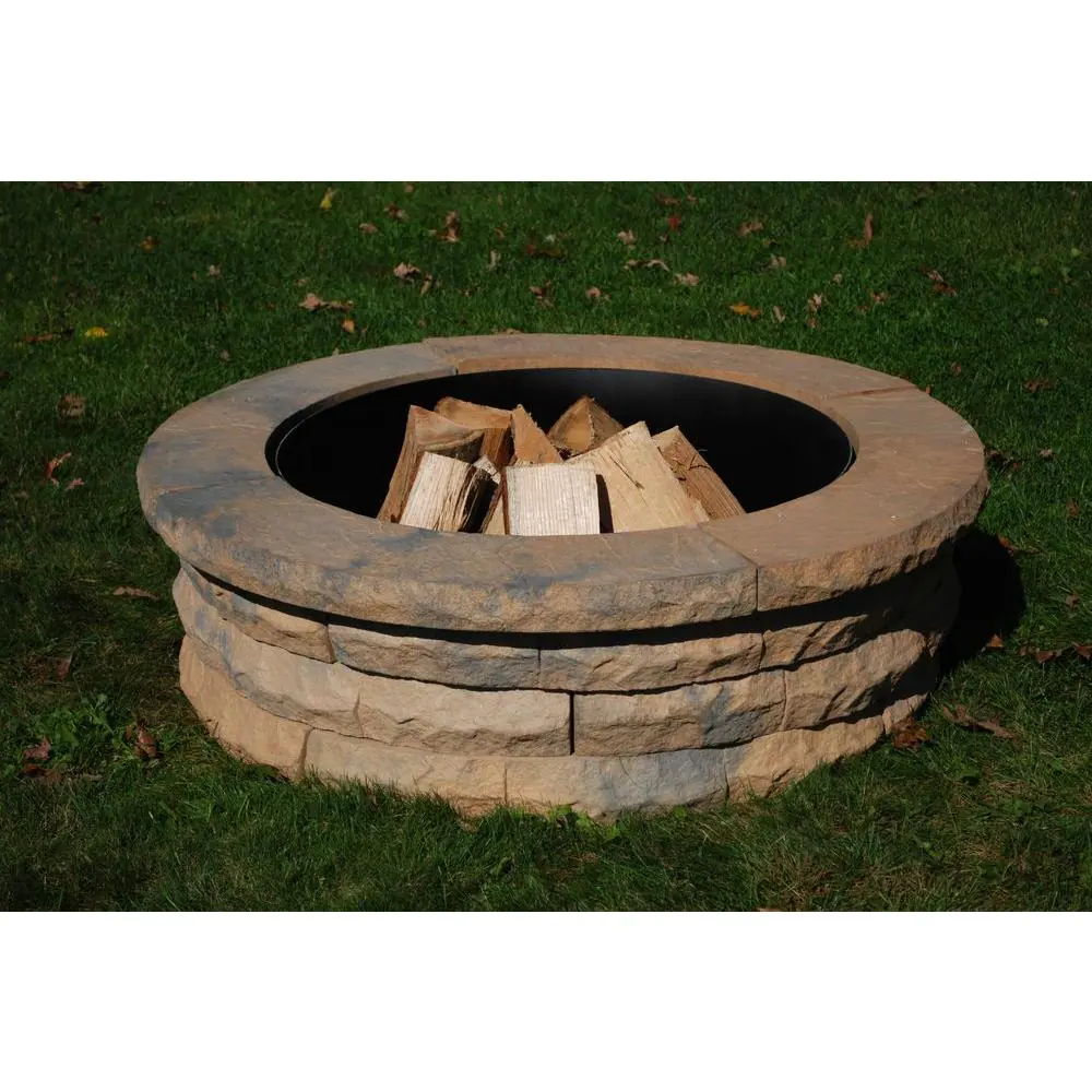 Nantucket Pavers Ledgestone 47 in. x 14 in. Round Concrete Wood Fuel Fire Pit Ring Kit Tan Variegated