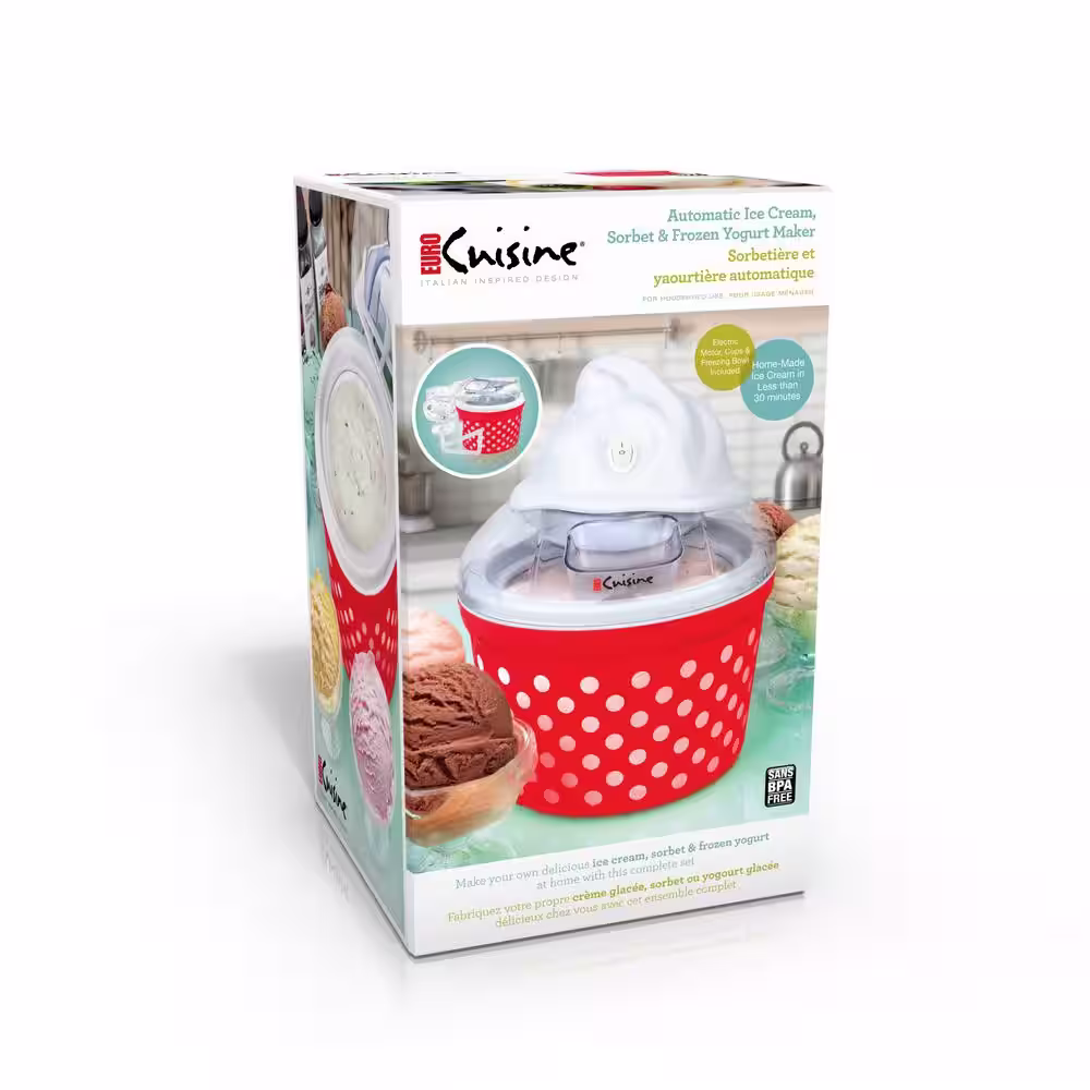 Euro Cuisine Electric 1.5 Qt. Ice Cream Maker with 4 Glass Cups Red
