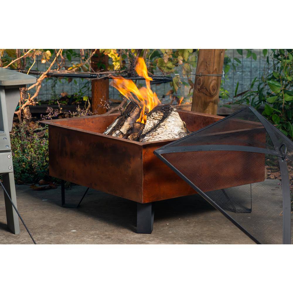 None Boxite Steel 26 in. Square Wood-Burning Fire Pit in Copper