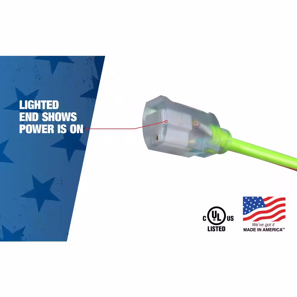 Southwire 100 ft. 12/3 SJTW Hi-Visbility Multi-Color Outdoor Heavy-Duty Extension Cord with Power Light Plug