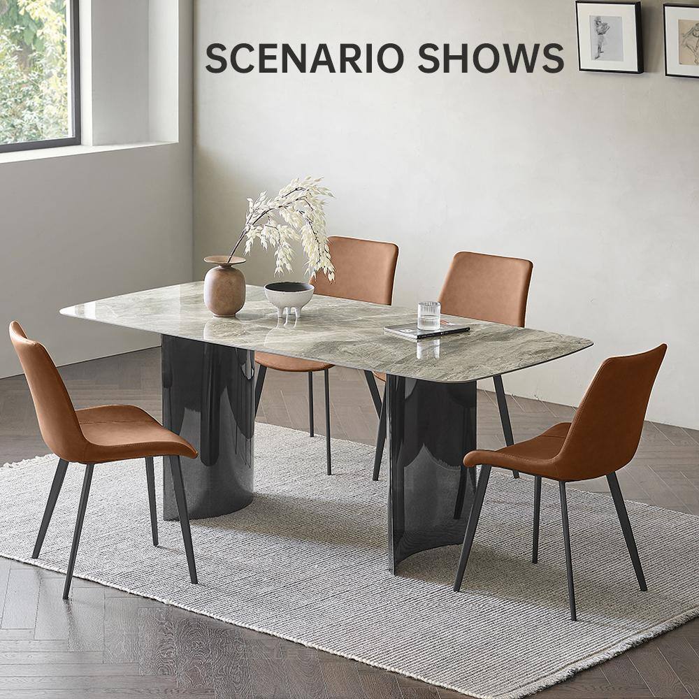 None Brown Faux Leather Upholstered Modern Style Dining Chair with Carbon Steel Legs (Set of 4)