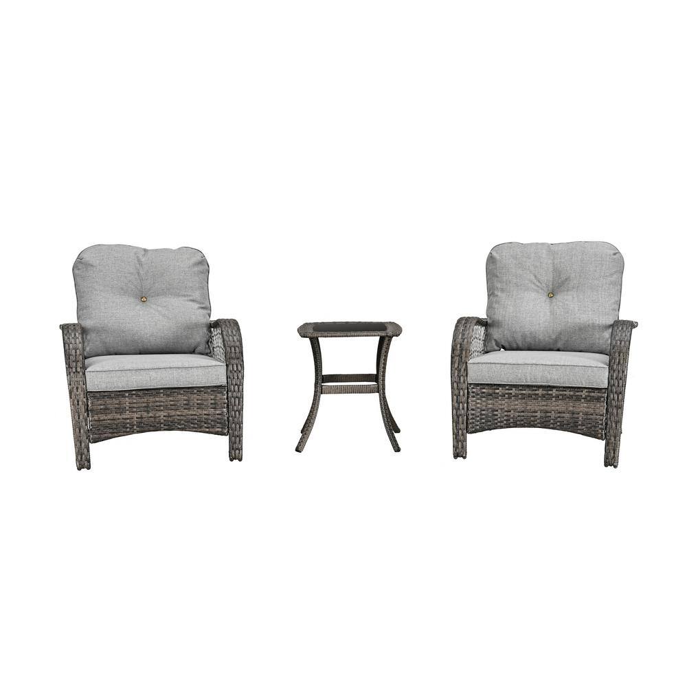 Patio Festival 5-Piece Wicker Patio Conversation Set with Gray Cushions