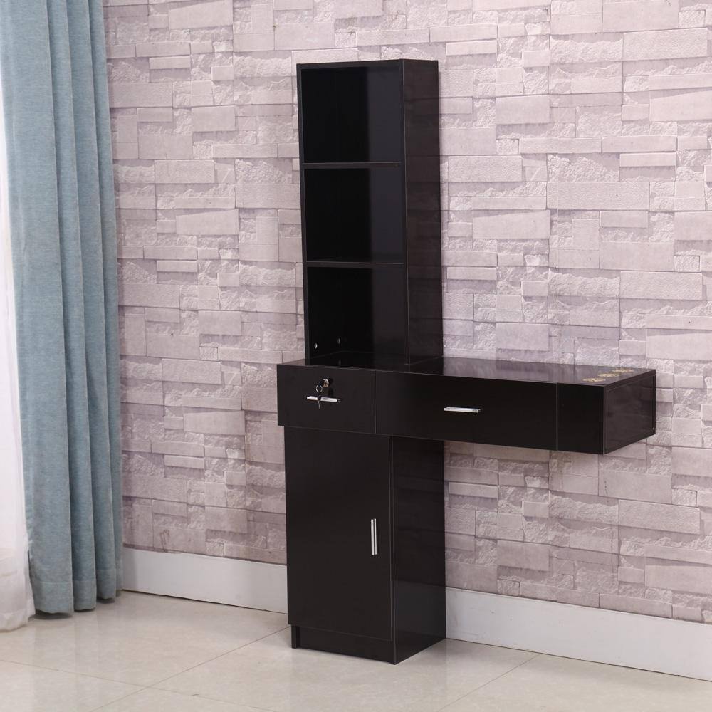 None Wall Mount Black Salon Storage Cabinet with Lockable Drawer