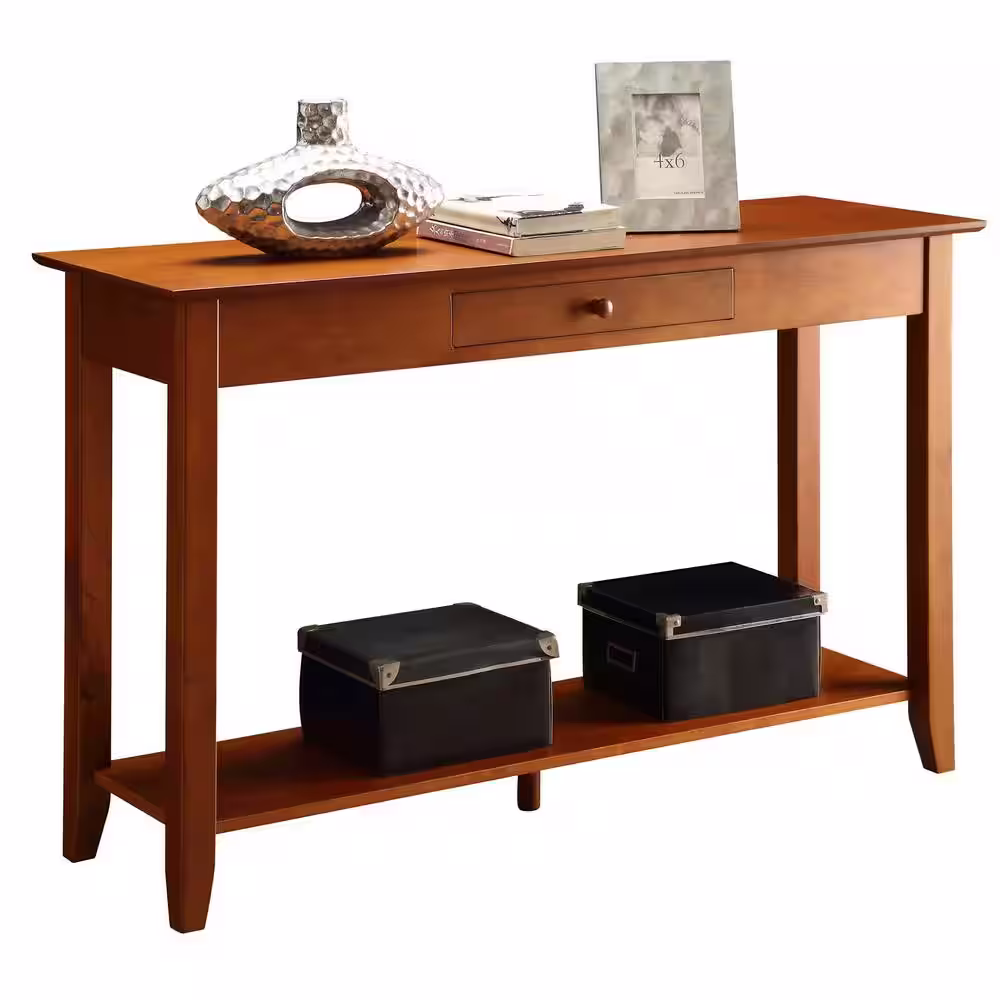 Convenience Concepts American Heritage 48 in. Cherry Standard Rectangle Wood Console Table with Drawers