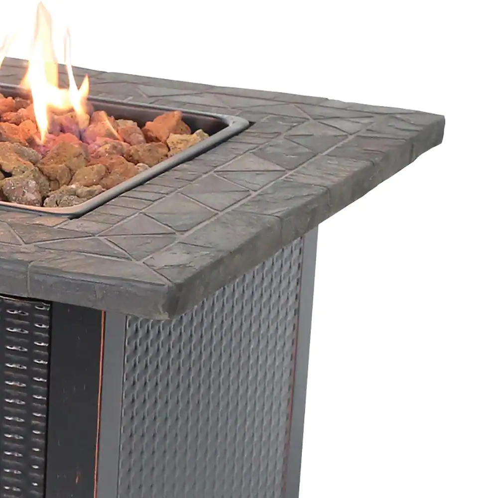 Endless Summer 30 in. W Bronze Finish Steel Base Faux Slate Mantel LP Gas Fire Pit with Electronic Igition and Lava Rocks