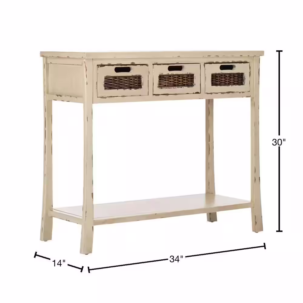 SAFAVIEH Autumn 34 in. 3-Drawer Rustic White/Cream Wood Console Table