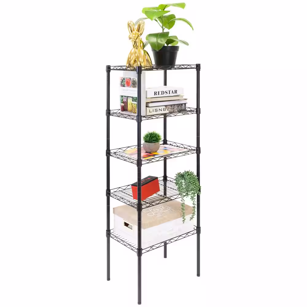 MOUNT-IT! Black 5-Shelves Metal Garage Storage Shelving Unit (16.5 in. x 48.5 in. x 12 in.)