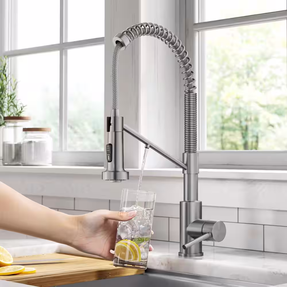 KRAUS Bolden Pull-Down Filter Kitchen Faucet with Purita Under-Sink Filtration System in Spot-Free Stainless Steel