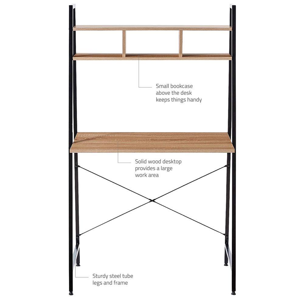 None Black Steel Frame Desk with Bookcase Above