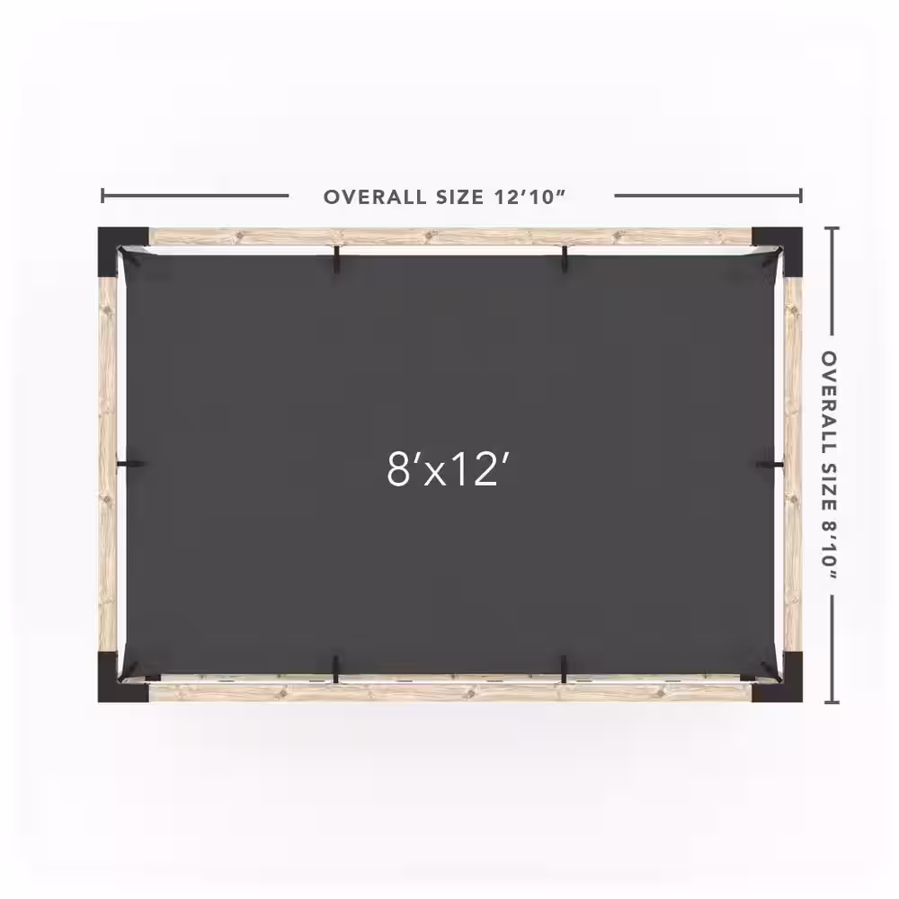 TOJA GRID 8 ft. L x 12 ft. W Pergola Kit with 4x4 KNECT Post Wall and Crimson Shade Sail, 4x4 Wood Posts