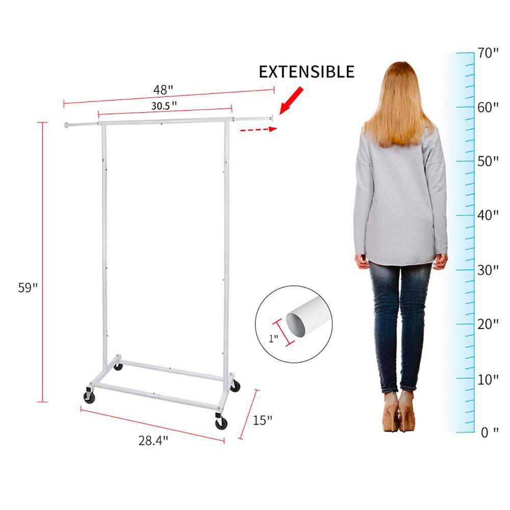 None White Metal Garment Clothes Rack with Wheels 48 in. W x 59 in. H