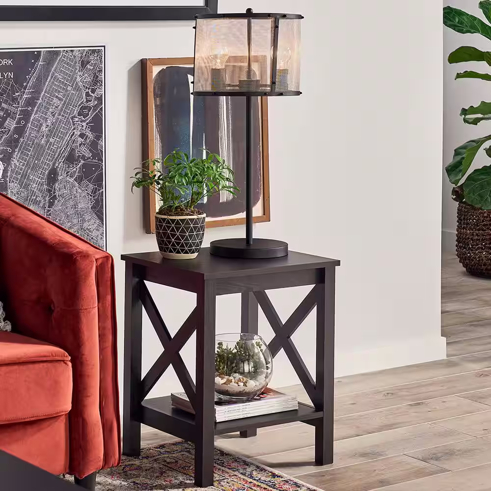 ClosetMaid X-Frame 2-Tier 21.9 in. H x 17.9 in. W x 15.7 in. D Laminated Wood End Table Shelving Unit in Black Walnut