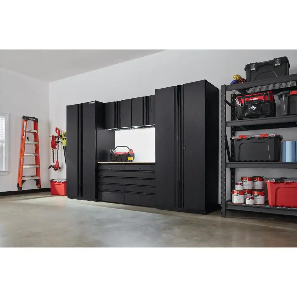 Husky 6-Piece Pro Duty Welded Steel Garage Storage System in Black LINE-X Coating (128 in. W x 81 in. H x 24 in. D)