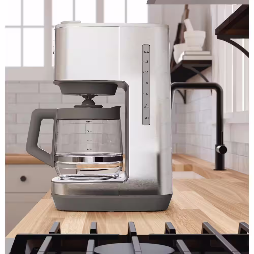 GE Stainless Steel Drip Coffee Maker with 12 Cup Glass Carafe