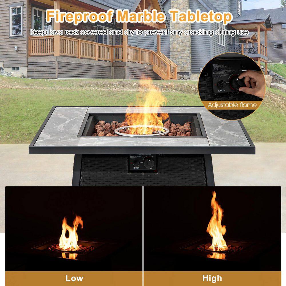 Costway 35 in. Propane Gas Fire Pit Table Patio PE Wicker Rattan w/Lava Rocks PVC Cover